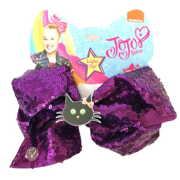 Jojo Siwa Halloween Hair Bow Clip Purple Sequin Cat Light Up LED Ribbon Girls 6" - Picture 5 of 6